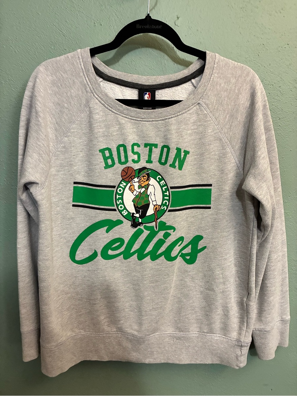NBA Boston Celtics Light Gray Crewneck Sweatshirt with Green Logo